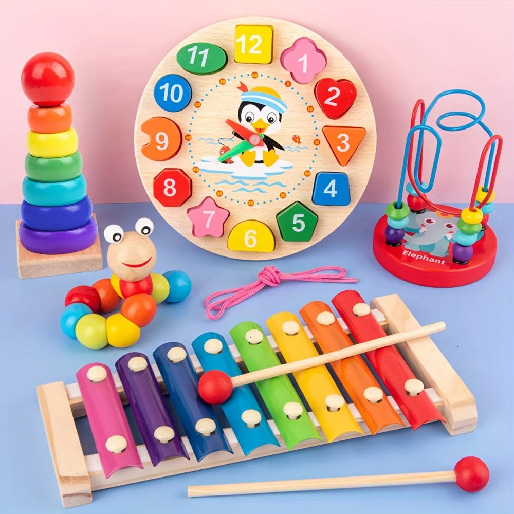 5in1 Montessori Toy Set Education Music Instruments Beads Clocks