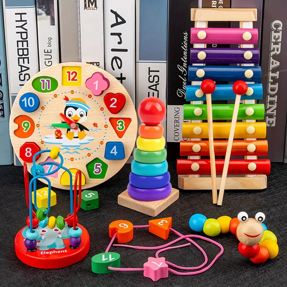 5in1 Montessori Toy Set Education Music Instruments Beads Clocks