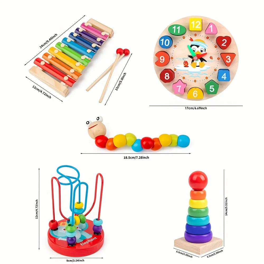 5in1 Montessori Toy Set Education Music Instruments Beads Clocks