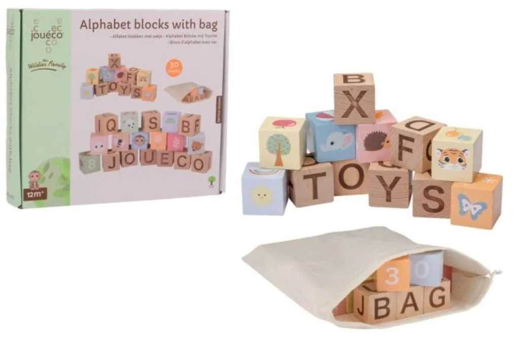 Alphabet blocks with bag