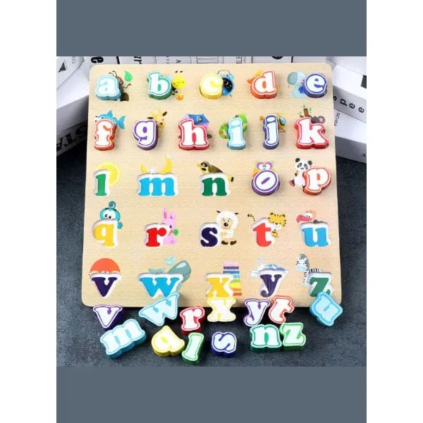 Alphabet Puzzle, Kids Early Development Toy, 3D Wooden Alphabet Capital and Small Letters