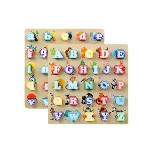 Alphabet Puzzle, Kids Early Development Toy, 3D Wooden Alphabet Capital and Small Letters