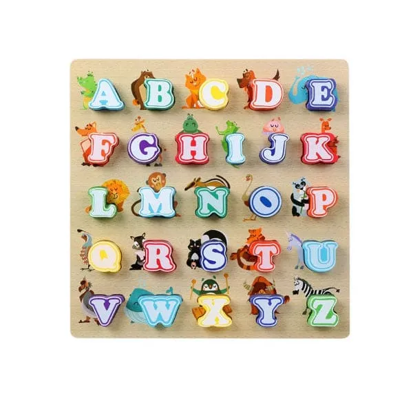 Alphabet Puzzle, Kids Early Development Toy, 3D Wooden Alphabet Capital and Small Letters