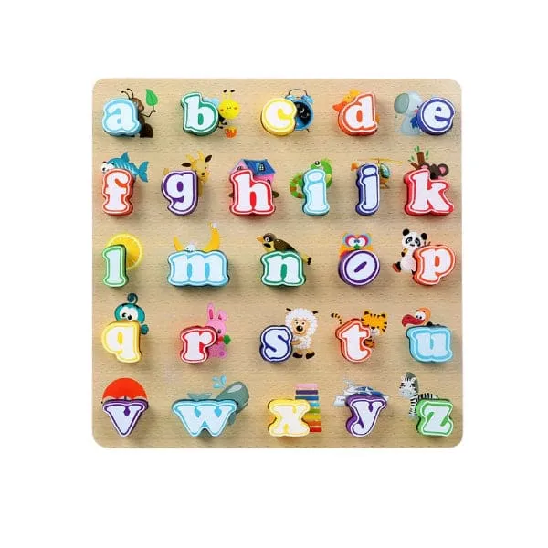 Alphabet Puzzle, Kids Early Development Toy, 3D Wooden Alphabet Capital and Small Letters