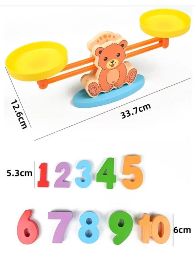 Bear Balance Game Toy, Educational Learning Counting Number Math Toy with Numbers, Little Fishes, Game Cards, Gifts for Kids