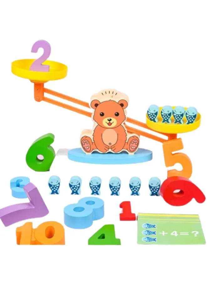 Bear Balance Game Toy, Educational Learning Counting Number Math Toy with Numbers, Little Fishes, Game Cards, Gifts for Kids