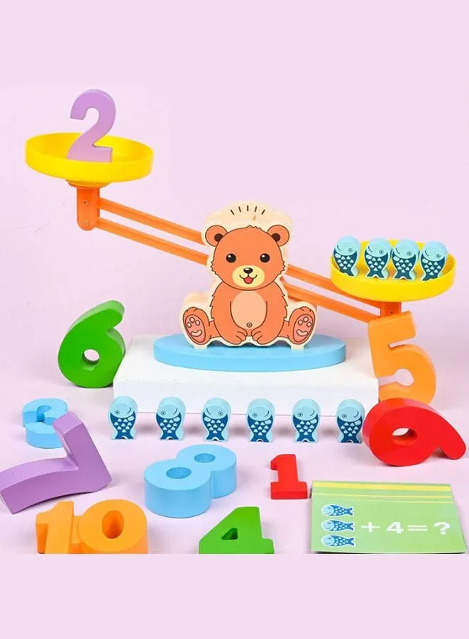 Bear Balance Game Toy, Educational Learning Counting Number Math Toy with Numbers, Little Fishes, Game Cards, Gifts for Kids