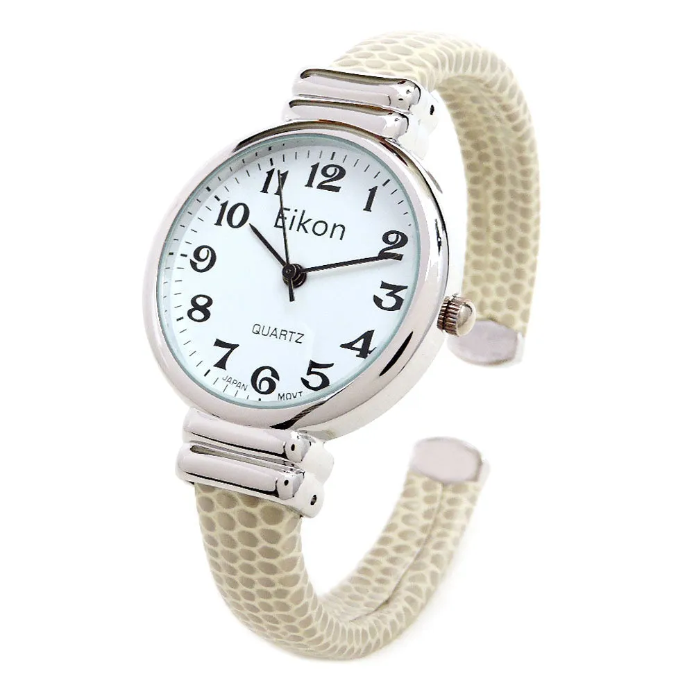 Beige Snake Style Band Slim Case Womens Bangle Cuff Watch