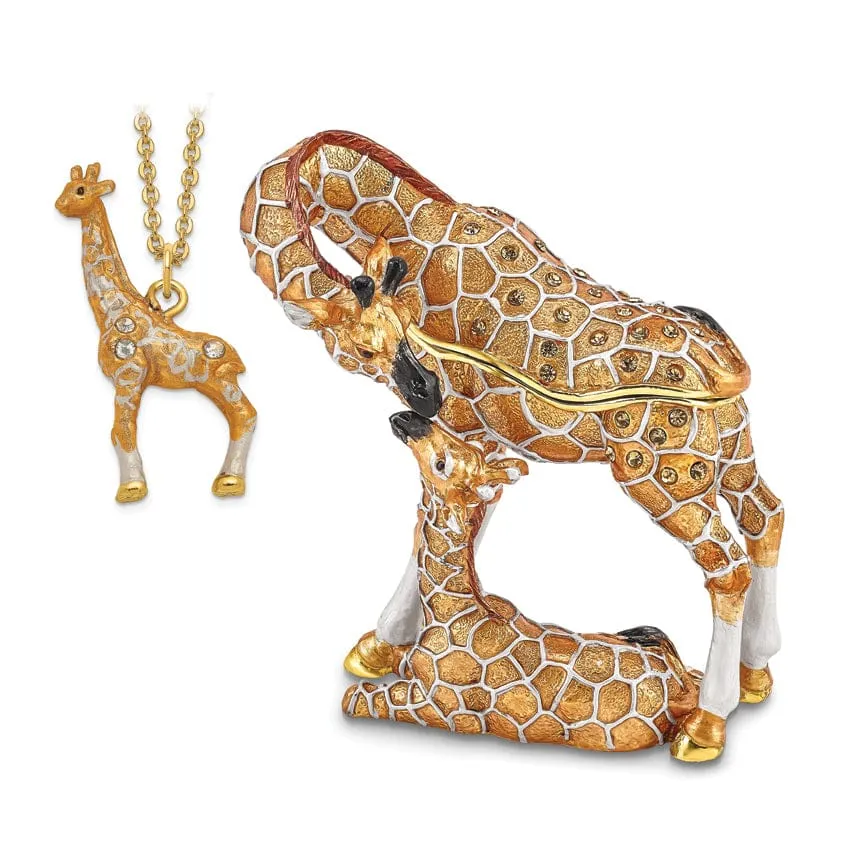 Bejeweled Multi Color JASMIN JASPER Mother Baby Giraffes Trinket Box