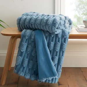 Bianca Blue Carved Faux Fur Blanket Throw (150cm x 200cm)