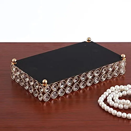 CALANDIS® 3 Size - Mirrored Tray Home Decor Crystal Vanity Makeup Perfume Jewelry Tray 25X15X5Cm