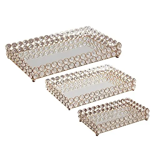 CALANDIS® 3 Size - Mirrored Tray Home Decor Crystal Vanity Makeup Perfume Jewelry Tray 25X15X5Cm