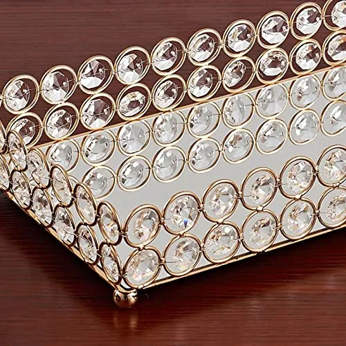 CALANDIS® 3 Size - Mirrored Tray Home Decor Crystal Vanity Makeup Perfume Jewelry Tray 25X15X5Cm