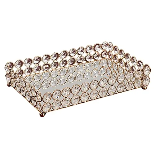 CALANDIS® 3 Size - Mirrored Tray Home Decor Crystal Vanity Makeup Perfume Jewelry Tray 25X15X5Cm