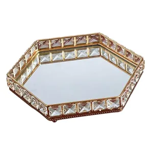 CALANDIS Perfume Glass Tray Makeup Decorative Tray Mirrored Jewelry Tray Organizer