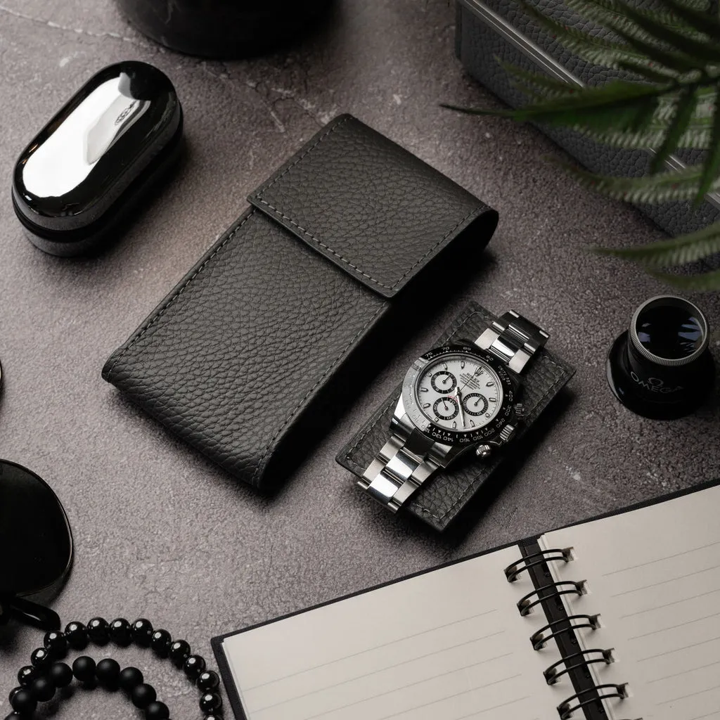 Charcoal Leather Watch Pouch