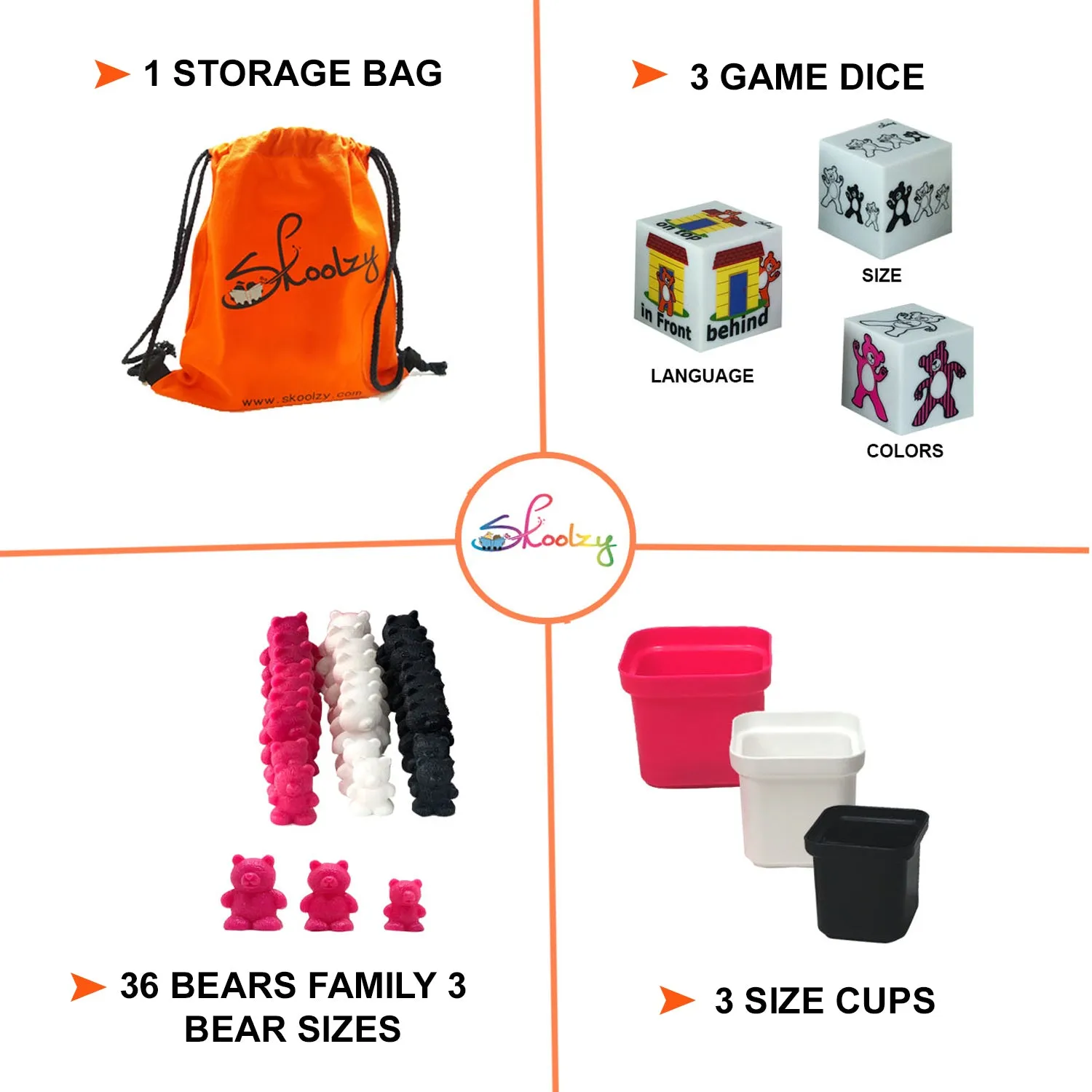 Counting Bears, Matching Cups and Game Dice Jumbo 43 Piece Set with ebook Included