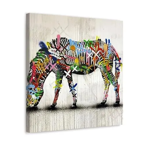 GADGETS WRAP Canvas Gallery Wrap Framed for Home Office Studio Living Room Decoration (10x10inch) - The Graffiti Zebra