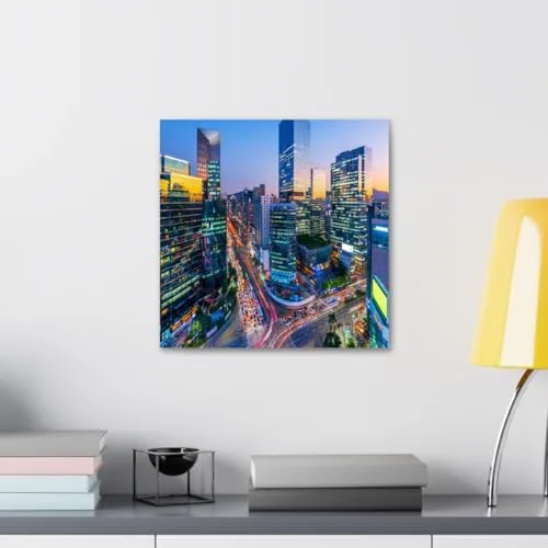 GADGETS WRAP Canvas Gallery Wrap Framed for Home Office Studio Living Room Decoration (10x10inch) - Traffic Of Seoul City