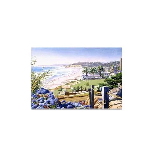 GADGETS WRAP Canvas Gallery Wrap Framed for Home Office Studio Living Room Decoration (11x9inch) - Powerhouse Beach Del Mar Blue