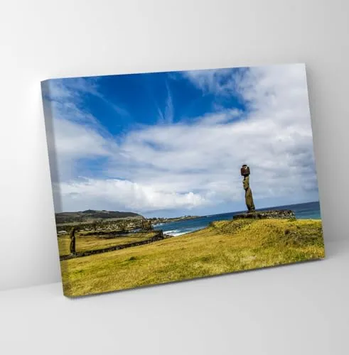 GADGETS WRAP Canvas Gallery Wrap Framed for Home Office Studio Living Room Decoration (11x9inch) - The Scenery Easter Island Blue Sky