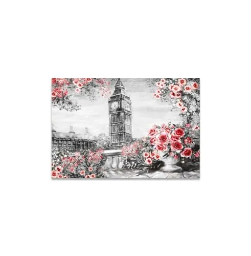 GADGETS WRAP Canvas Gallery Wrap Framed for Home Office Studio Living Room Decoration (14x11inch) - Big Ben & Red Roses