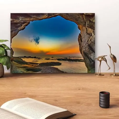 GADGETS WRAP Canvas Gallery Wrap Framed for Home Office Studio Living Room Decoration (14x11inch) - Cave In Sunset