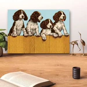 GADGETS WRAP Canvas Gallery Wrap Framed for Home Office Studio Living Room Decoration (14x11inch) - Four Dogs Standing On A Fence