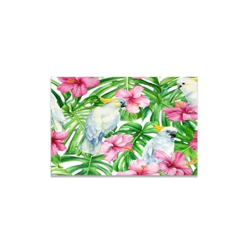 GADGETS WRAP Canvas Gallery Wrap Framed for Home Office Studio Living Room Decoration (14x11inch) - Hibiscus & White Parrot