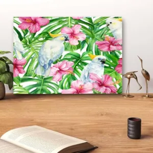 GADGETS WRAP Canvas Gallery Wrap Framed for Home Office Studio Living Room Decoration (14x11inch) - Hibiscus & White Parrot