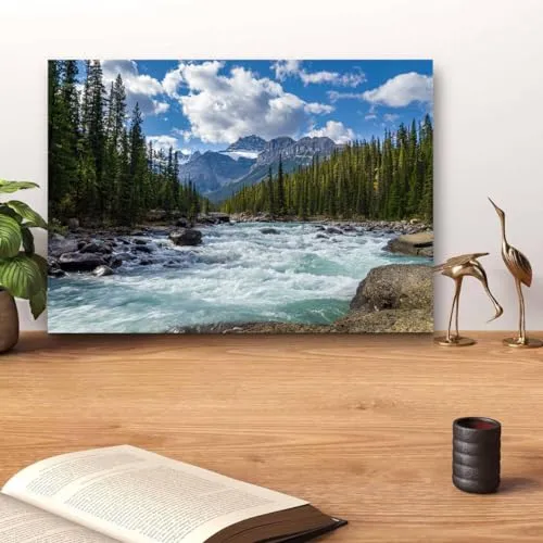 GADGETS WRAP Canvas Gallery Wrap Framed for Home Office Studio Living Room Decoration (14x11inch) - River Conifers Tree