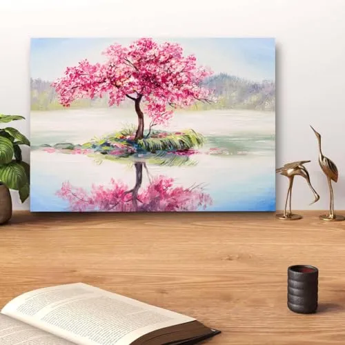 GADGETS WRAP Canvas Gallery Wrap Framed for Home Office Studio Living Room Decoration (14x11inch) - Tree In Lake (2)