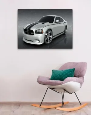 GADGETS WRAP Canvas Gallery Wrap Framed for Home Office Studio Living Room Decoration (22x14inch) - White Car