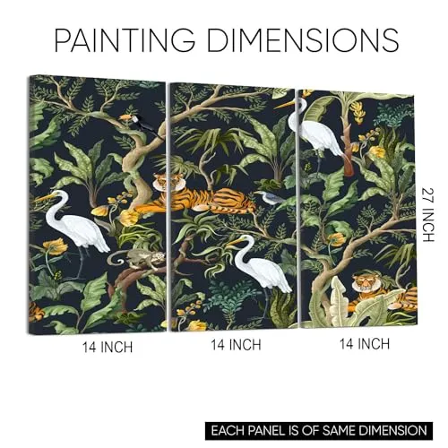 GADGETS WRAP Canvas Gallery Wrap Framed for Home Office Studio Living Room Decoration (3Part, 14x27inch Each) - Forest Animals Vector Art