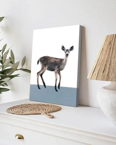 GADGETS WRAP Canvas Gallery Wrap Framed for Home Office Studio Living Room Decoration (9x11inch) - Deer On Slate Blue