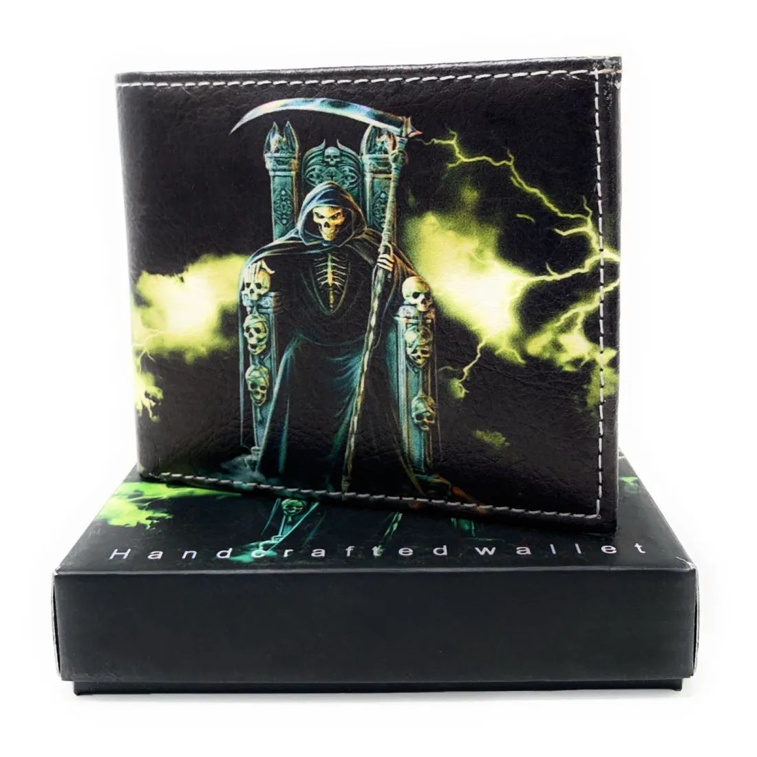 Gothic Skull Grim Reaper Bifold Wallets In Gift Box Mens Womens