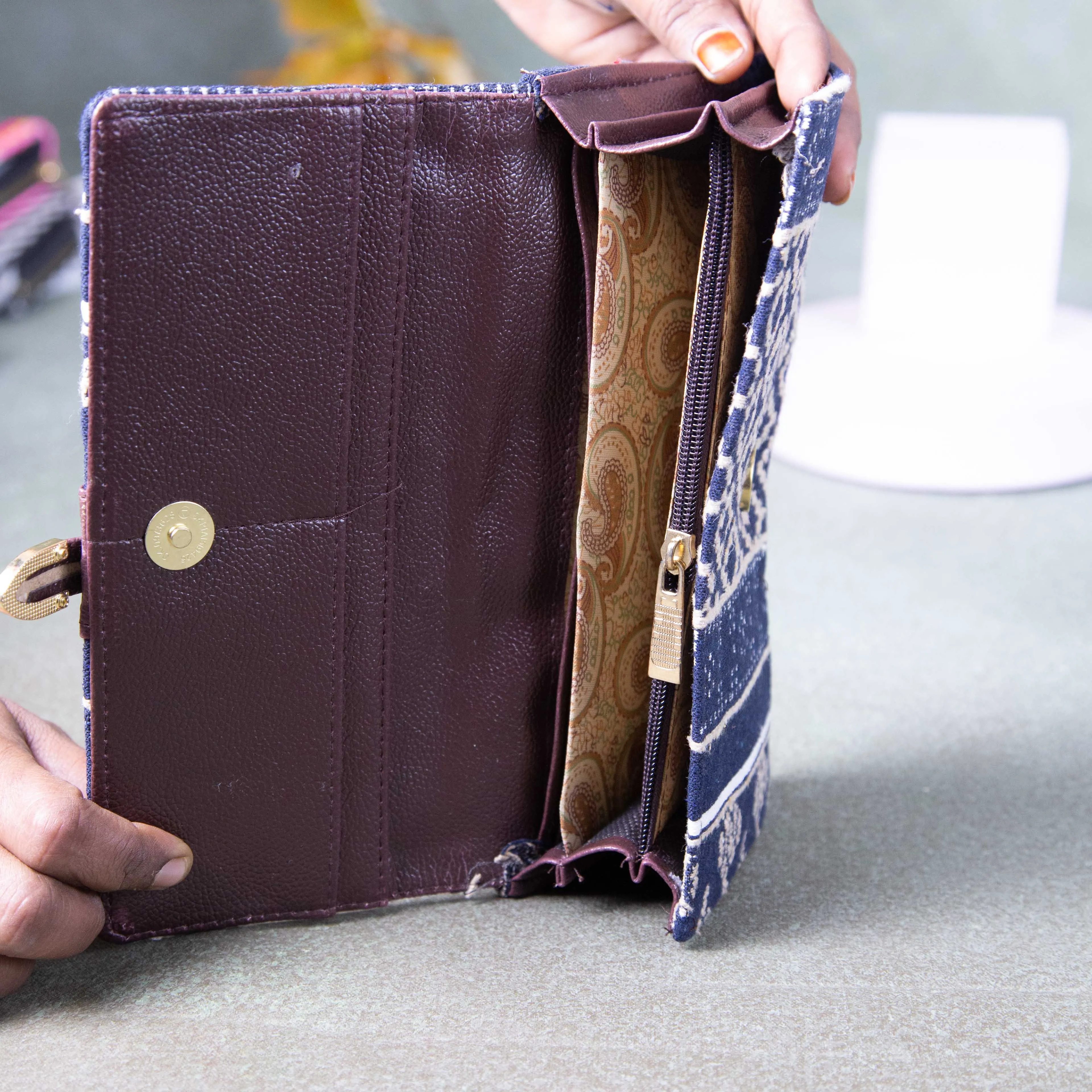 Handmade Wallets - Classic Blue Colour Line Design.