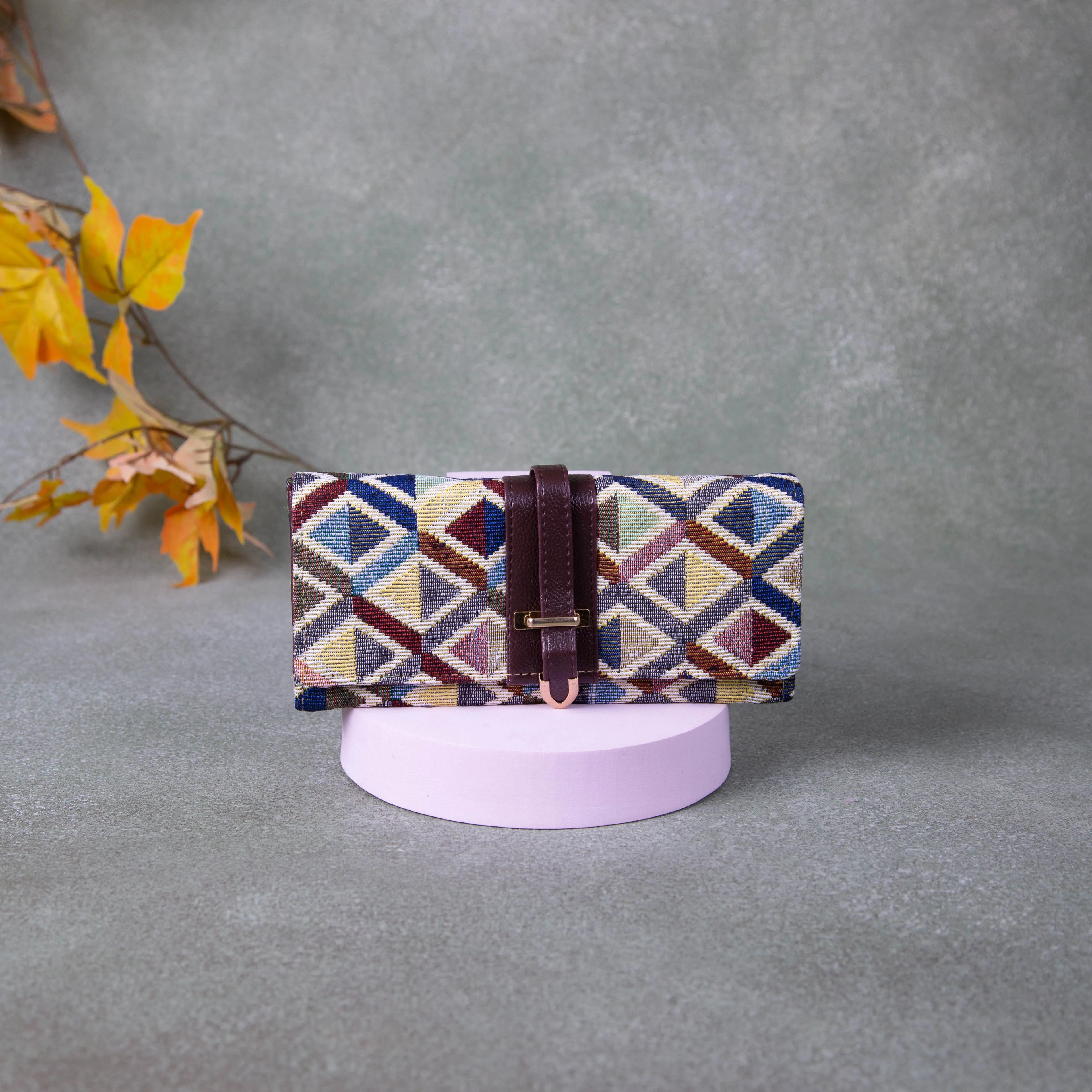 Handmade Wallets - Classic Multi-colour with White Diamond Design.