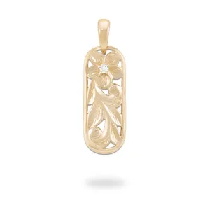 Hawaiian Heirloom Plumeria Pendant in Gold with Diamond - 28mm