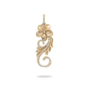 Hawaiian Heirloom Plumeria Pendant in Gold with Diamonds - 30mm