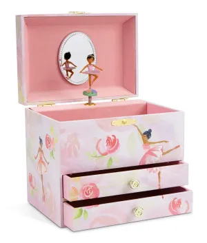 Jewelkeeper Ballerina and Roses Girl's Musical Jewelry Box, 2 Pullout Drawers, Swan Lake