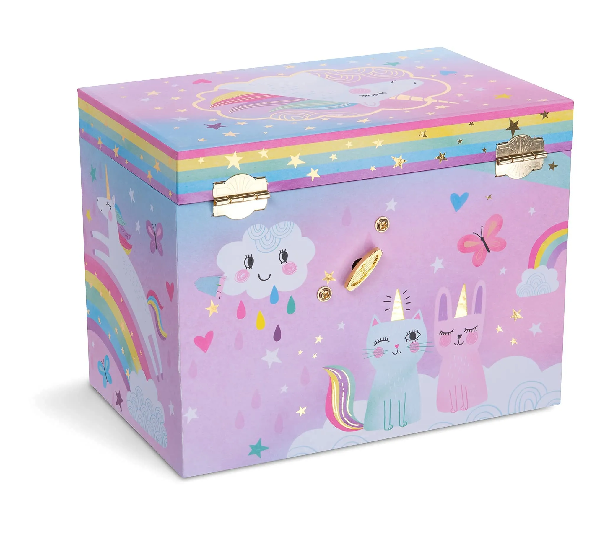 Jewelkeeper Cotton Candy Unicorn Large Musical Jewelry Storage Box with 4 Pull-out