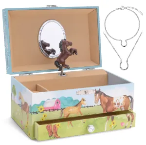 Jewelkeeper Horse Music Box & Little Girls Jewelry Set - 3 Horse Gifts