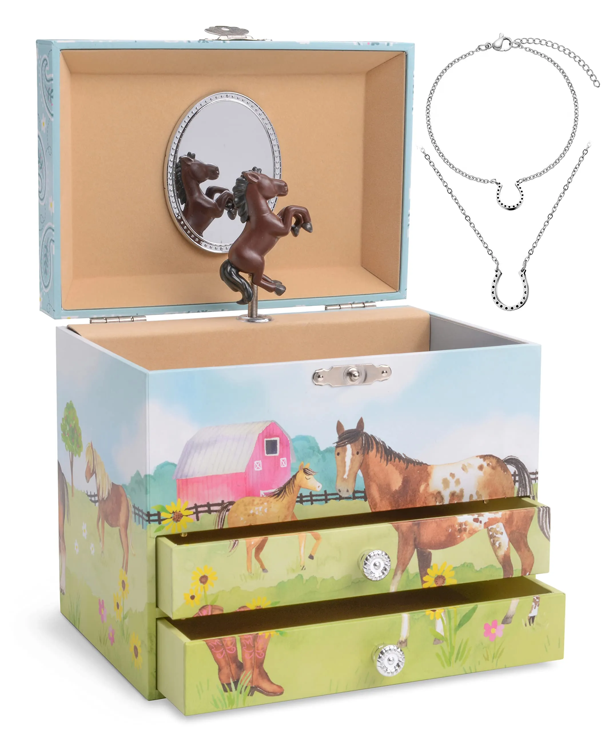 Jewelkeeper Horse Music Box & Little Girls Jewelry Set - 3 Horse Gifts