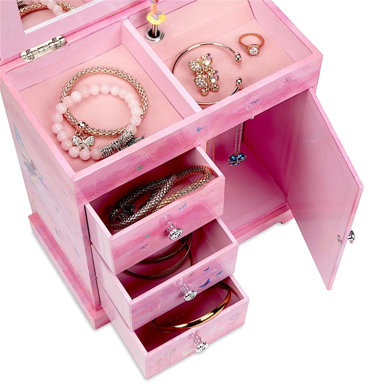 Jewelkeeper Musical Box with 3 Pullout Drawers, Fairy and Flowers Design, Dance of the