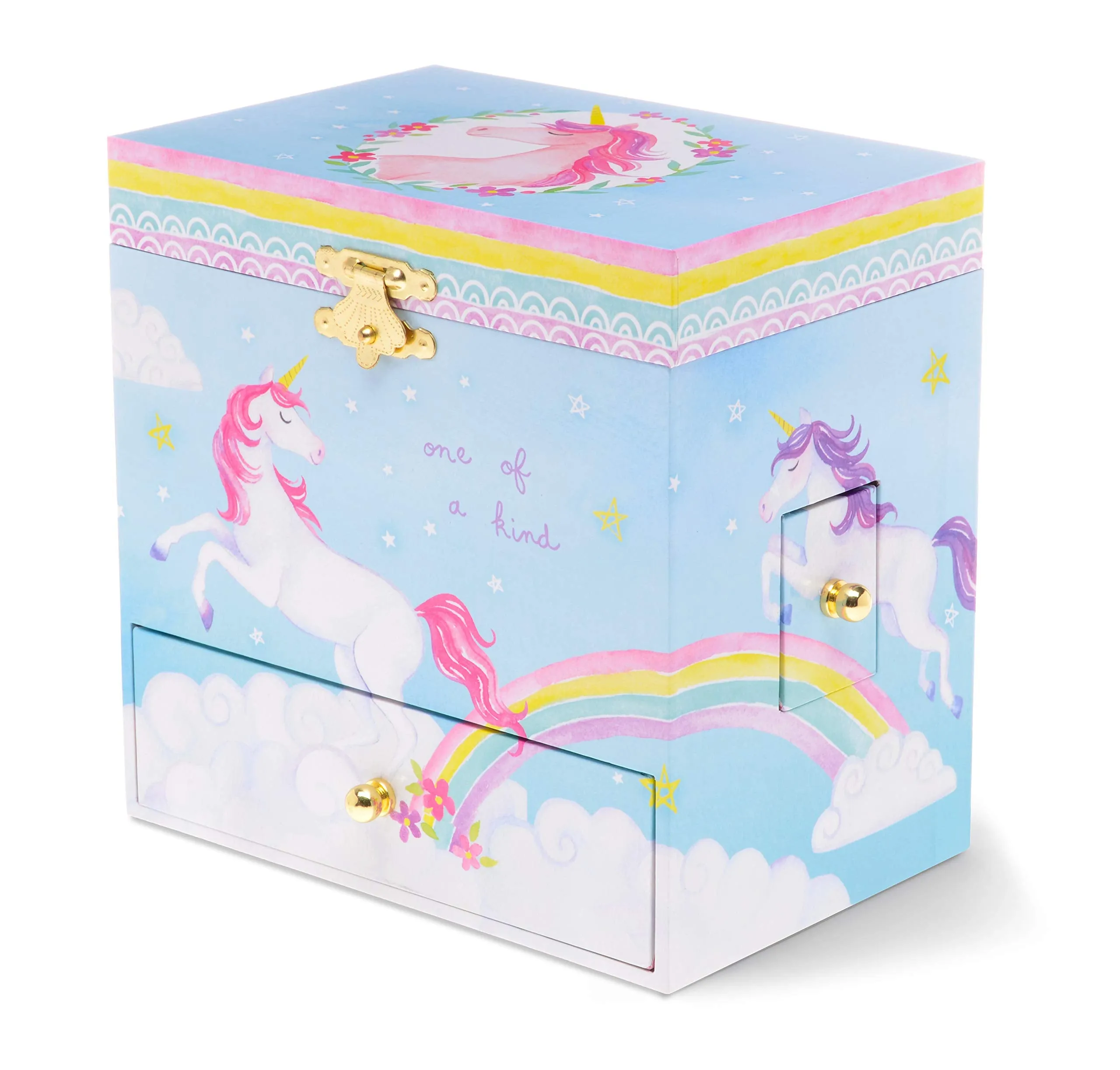 Jewelkeeper Musical Jewelry Box with 3 Drawers, Rainbow Unicorn Design, The Unicorn