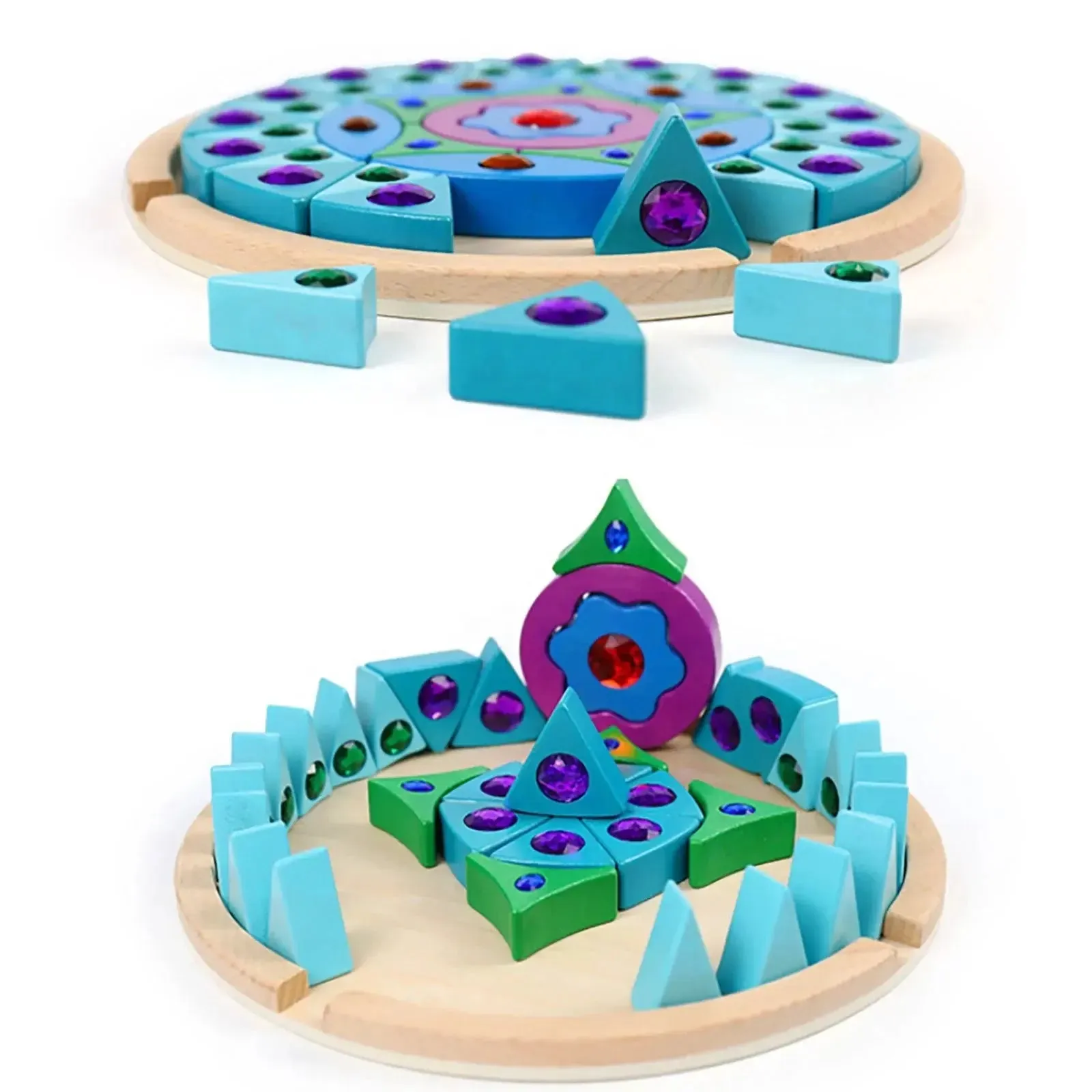 Jewelled Sparkling Mandala Wooden Puzzle Turquoise Blue