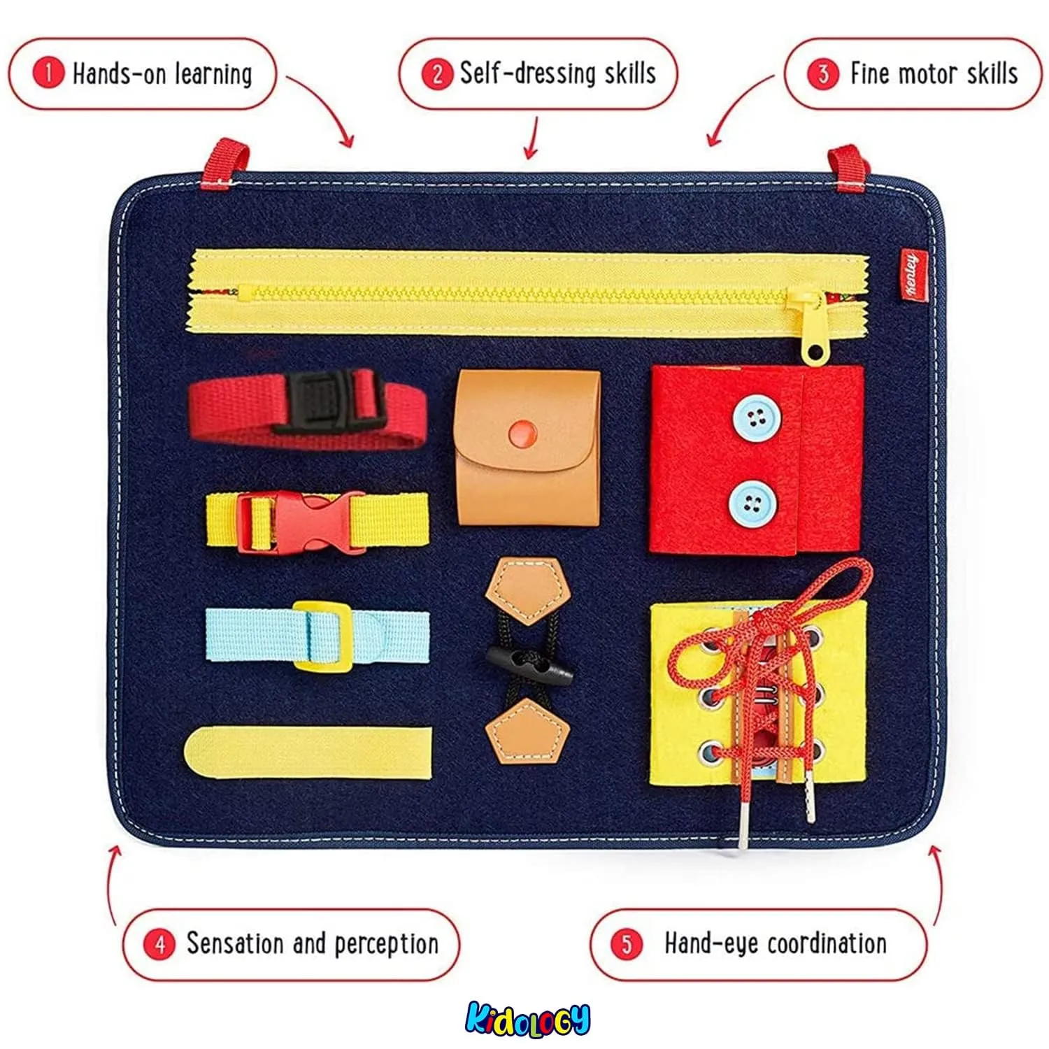 Kidology Montessori Busy Board Toy to Develop Basic Skills, Educational Sensory Board Travel Toys for Plane Car Aged 3  Kids, Activity Parents-Kids Travelling Toys (Multicolor)