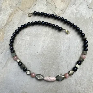 Men’s Coffee agate, sunstone, pyrite, gold obsidian necklace