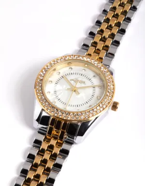 Mixed Metal Two Tone Diamante Watch